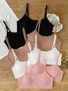 Bộ 8 áo ngực cotton có đệm lót màu trơn dành cho bé gái, chất liệu vải cotton-spandex thoải mái, phù hợp với mọi mùa, độ tuổi từ 8-12 - Nhiều màu - Xem 1