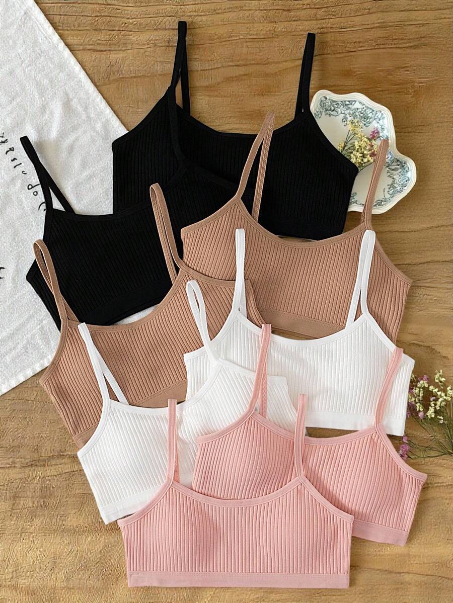 Bộ 8 áo ngực cotton có đệm lót màu trơn dành cho bé gái, chất liệu vải cotton-spandex thoải mái, phù hợp với mọi mùa, độ tuổi từ 8-12 - Nhiều màu - Xem 1