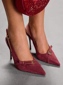 CUCCOO SZL Tacones altos de estilo Lolita con decoración de mariposa y correa trasera para mujer, color borgoña - Burdeos - Ver 1