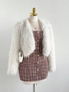 Elamini 女士优雅派对连衣裙，无袖收腰设计，斜纹软呢面料，饰有金属3D花朵，适合秋冬季日常穿着、派对、约会、通勤，百搭时尚。 - 彩色 - 查看 4