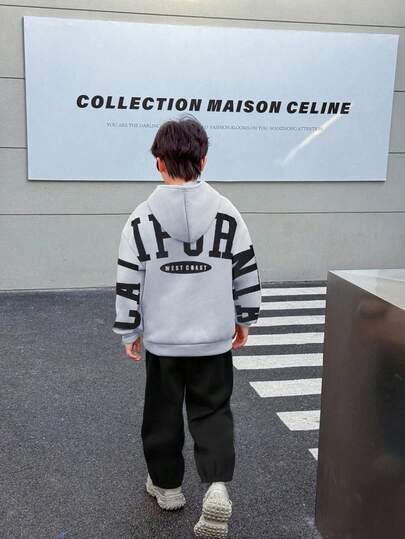 青少年男孩休闲韩版宽松大号字母图案连帽衫和松紧腰裤套装，适合秋季/春季、户外玩耍、学校、街头风格、派对和休闲