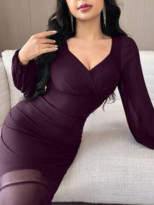 Modelyn Váy suông cổ tim màu trơn lãng mạn thời trang dành cho nữ - Màu tím - Xem 6