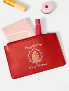 We Bare Bears X SHEIN 1pc Fashionable Large Capacity Jujube Red Card & Coin Purse Wallet - Jujube - View 5