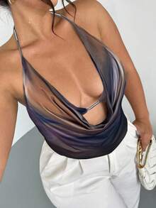 Firerie 大码女式性感垂褶领露脐背心，金属装饰，扎染印花，适合通勤、派对、音乐节、度假、情人节、演唱会、演出、约会、正式场合、婚礼等场合。 - 彩色 - 查看 5