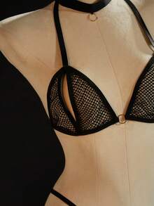 SpicyHot 2pcs/Set Women's Extremely Sexy Wireless Mesh Bra Set - Black - View 5