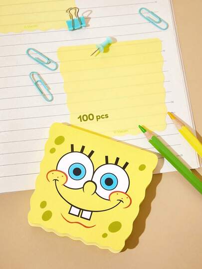 SpongeBob SquarePants | SHEIN 100 Buah Stiker Memo Transparan, Stiker Catatan Kesalahan, Buku Catatan Bergaya, Ide Hadiah