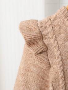 LMoss Kids Young Girl Pink Crew Neck Long Sleeve Patchwork Ruffle Textured Knit Sweater Dress,Autumn Holiday Casual Daily Wear Warmth Autumn/Winter - Khaki - View 5