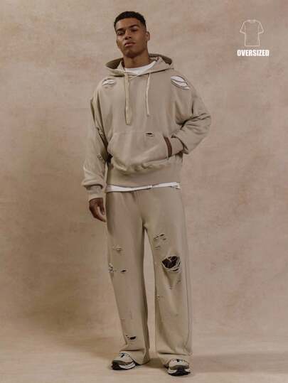 Musero Ripped Destressed Style Oversized Baggy Jogger Sweat Pants Tracksuit Sets Bottoms Only SPRING SUMMER Essentials Streetwear