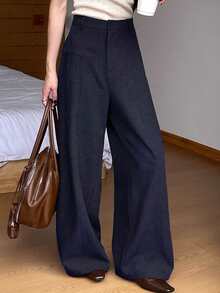 DAZY 女士休闲纯色褶裥阔腿裤，秋冬款