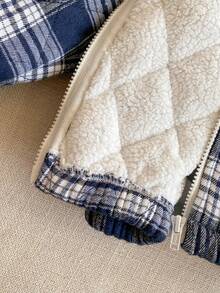 PrepCrw 1pc Boys' Elegant School Style Casual Urban Blue & White Plaid Hooded Long Sleeve Cotton Jacket, Suitable For Outings, Gatherings, Back To School, Winter,Fall Clothes For Kids ,Winterclothes For Kids,Holiday