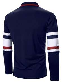 Manfinity Mode Men's Fashion British Style Top, Casual Polo Shirt Polo Shirt For Men - Navy Blue - View 2