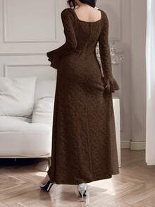 Feyla Váy midi ren dài tay thanh lịch dành cho nữ Váy dạ hội dài - Cà phê nâu - Xem 5