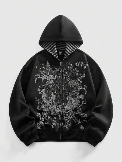 Street Life Men's Casual Retro Cross Print Hoodie Sweatshirt, Autumn/Winter