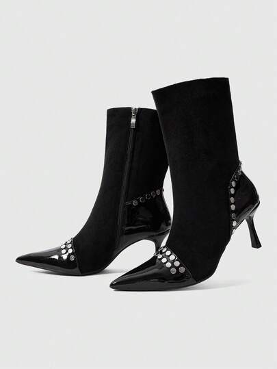 Grunge Punk Women's Studded Pointed Toe Stiletto Ankle Boots