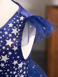 Young Girl Elegant & Cute Navy Blue Mesh Dress - Navy Blue - View 6