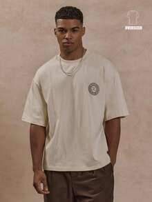 Musero Camiseta de manga corta con estampado gráfico y de marca grande, para primavera y verano, estilo urbano - Albaricoque - Ver 1