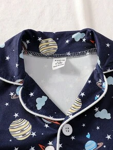 男婴宇宙星空火箭印花开衫上衣和裤子套装（2件套），舒适家居服 - 藏蓝色 - 查看 6