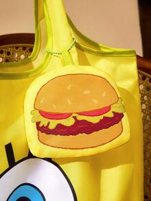 SpongeBob SquarePants | SHEIN 1个可爱卡通图案可折叠购物袋/手提袋，带珠链小收纳袋，可挂在包上，礼物，可爱，卡哇伊 - 黃色 - 查看 7