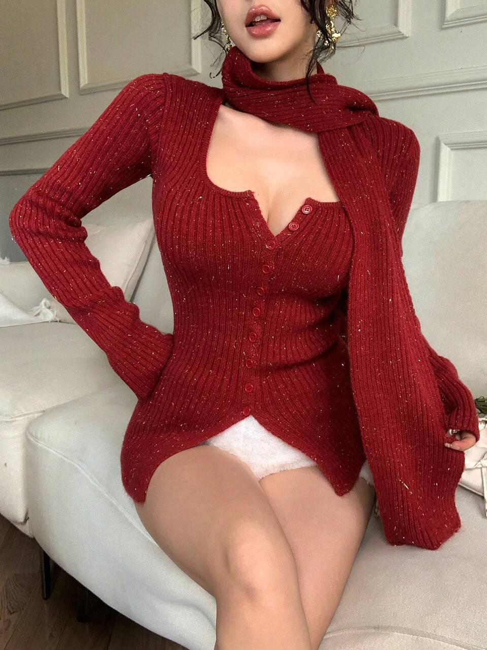 Women's Elegant Scarf Collar Cardigan, Autumn/Winter