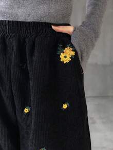 FRIFUL 女士棕色刺绣直筒裤，春季款 - 黑色 - 查看 3