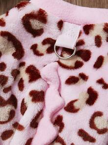 PETSIN 1件粉色豹纹恐龙带牵引扣宠物连体衣秋冬法兰绒加厚保暖四足衣服 - 粉色 - 查看 6