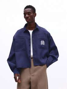 SUMWON 长袖纽扣衬衫，饰有刺绣标志，胸前设有口袋，适合休闲正装穿着。 - 藍色 - 查看 1