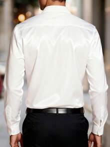 Manfinity Mode 男士商务休闲胸带设计斜纹长袖衬衫 - 白色 - 查看 2