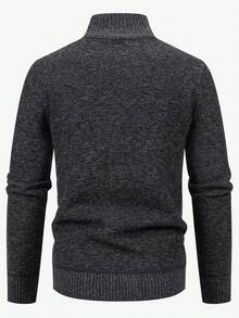 Manfinity Mode 男士纯色保暖内衬开衫，秋冬休闲立领开衫，适合情侣穿着，也是送给男友或丈夫的绝佳礼物，长袖拉链开衫 - 黑色 - 查看 2