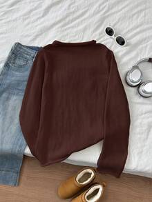 SHEIN Unity 女士Y2K休闲宽松袖口针织毛衣，饰有龙虾刺绣图案 - 咖啡棕 - 查看 2