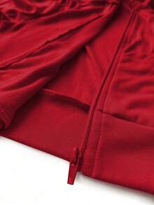 Maweii 大码女式性感连帽长袖抽绳卫衣和喇叭裤两件套休闲家居服套装，红黑配色 - 彩色 - 查看 7