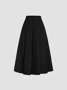 Sweetra 女士优雅通勤舒适黑色两件套V领金属纽扣长袖外套及百褶裙套装，秋冬款 - 黑色 - 查看 4