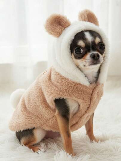 PETSIN 1 Pet Autumn/Winter Warm Coat For Dogs And Cats, Light Coffee Teddy Bear Transformation Outfit That Can Be Pulled, Teddy Bear Pet Clothes