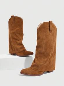 CUCCOO SZL 女士尖头西式时尚高跟及膝靴，适合日常穿着 - 棕色 - 查看 5