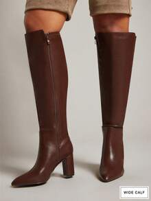 SHUZIA 女式宽筒杏仁头粗跟及膝靴 - 棕色 - 查看 2