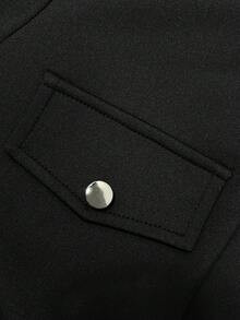 Franclia 女士优雅收腰长袖外套，带假口袋，秋冬款 - 黑色 - 查看 4