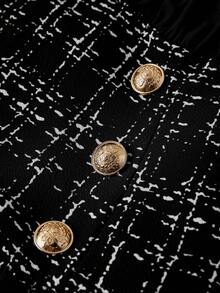 Comfylo Große Größen verspieltes Laternärmel Karomuster Mesh Patchwork Langarm Kleid - Schwarz - Übersicht 10