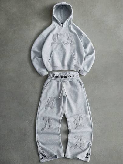 PAVTROS Men's Street-Style Popular INS Matching LA Embroidered Towel 2 In 1 Double Waistband Zipper Leg Pants, Suitable For Outdoor Music Festivals, Nightclubs, Bars, Boyfriend/Husband Gifts, Anniversary Gifts, Light Gray Hoodie Set Designer Sweatsuit Men S Jogger Set Sweat Suit Men S Two Piece Set