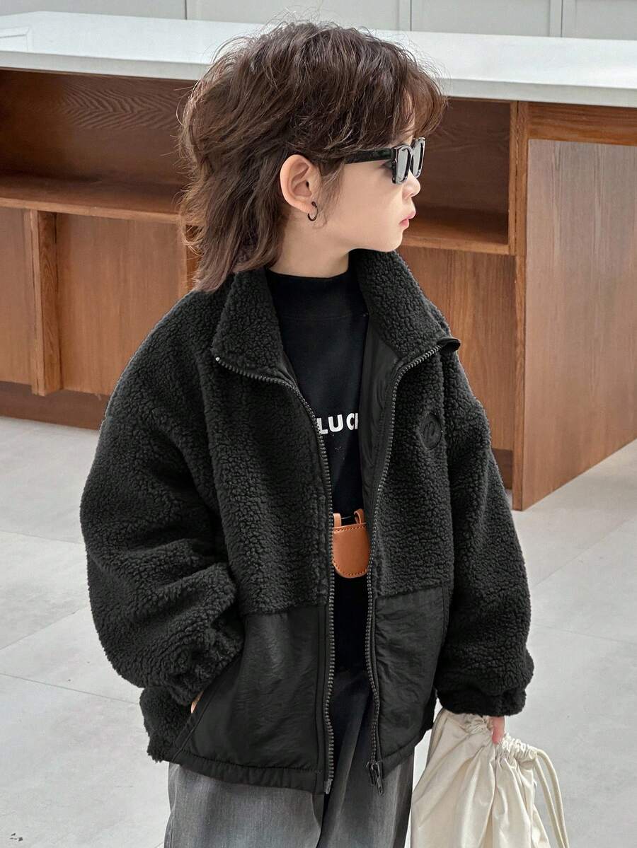 DAZY Young Boys Solid Color, Simple Long Sleeve Jacket - Black - View 1