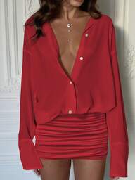 Cévolie 2025 Women's Solid Color Fitted Long Sleeve Fashionable Mini Dress