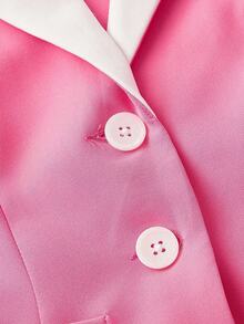 SHEIN MOD 女士休闲粉白撞色单排扣西装外套，秋冬季，圣诞节、新年、感恩节等场合皆宜，粉色西装外套，学院风，优雅，冬季外套，时尚系列，长袖 - 粉色 - 查看 4