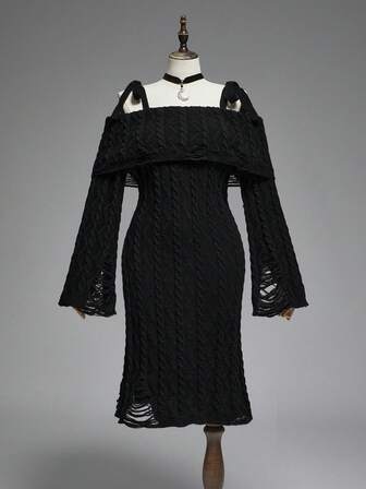 Goth 1 pieza Vestido ajustado con diseño de hombro rasgado para mujer de talla grande