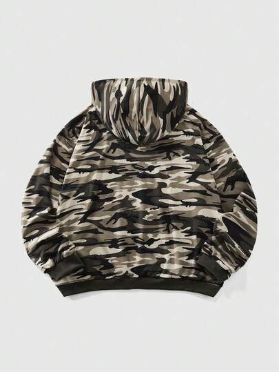 Street Life Men's Camouflage Slogan Rhinestone Embellished Long Sleeve Casual Hoodie