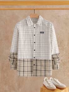Manfinity VCAY Men's Casual Plaid Patchwork Shirt, Autumn - Multicolor - View 1