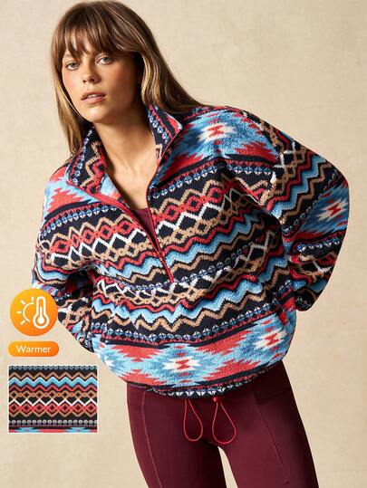 VARSIVA 女士波浪条纹落肩长袖拉链半开襟运动夹克