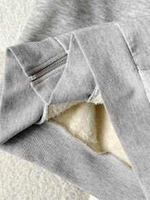 SHEIN Sudadera con capucha gris de punto suave para adolescentes, chaqueta forrada térmica - Gris - Ver 8