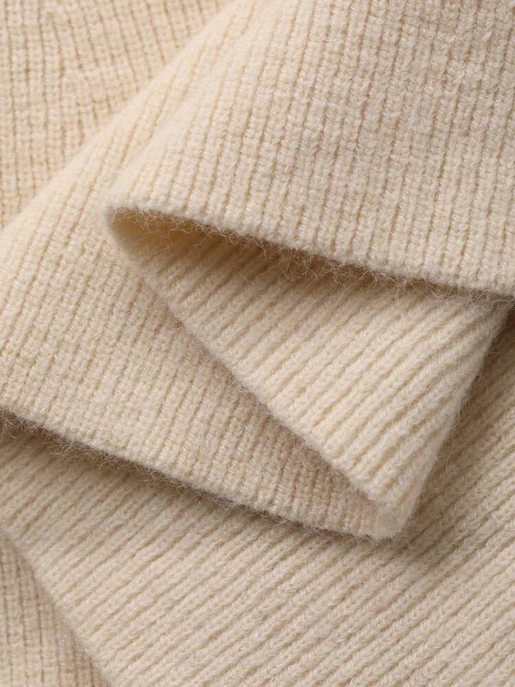 Women's Elegant Solid Color V-Neck Puff Sleeve Cardigan, Autumn/Winter