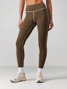 MISSGUIDED Women's High Rise Seamless Athletic Leggings With Contrast Piping Active Workout Bottoms - Black - View 4