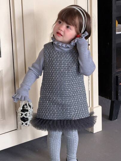 DAZY Baby Girls' Fashion Cute Mesh Patchwork Sleeveless Dress