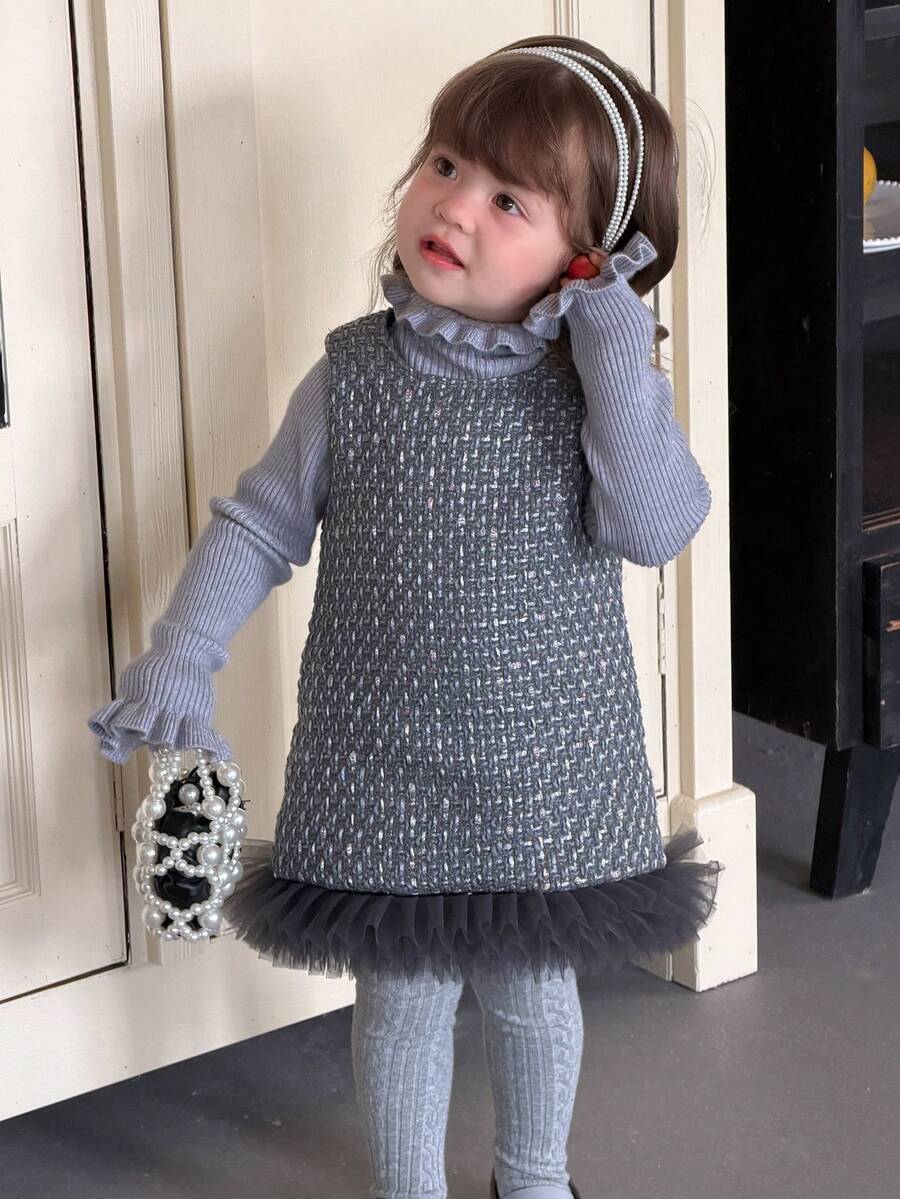 DAZY Baby Girls' Fashion Cute Mesh Patchwork Sleeveless Dress - Light Grey - View 1