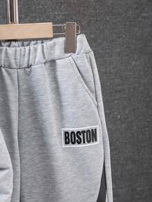 SHEIN Vacaura 2pcs Tween Boys Casual Letter Graphic Hoodie And Sweatpants Set Chic Outfits For Autumn/Winter Boys 2 Piece Sweatsuit Boys Tracksuit Set Fall - Grey - View 5